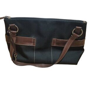 Fossil Women's Black/Brown Canvas Shoulder Closet Staple Business Casual Bag